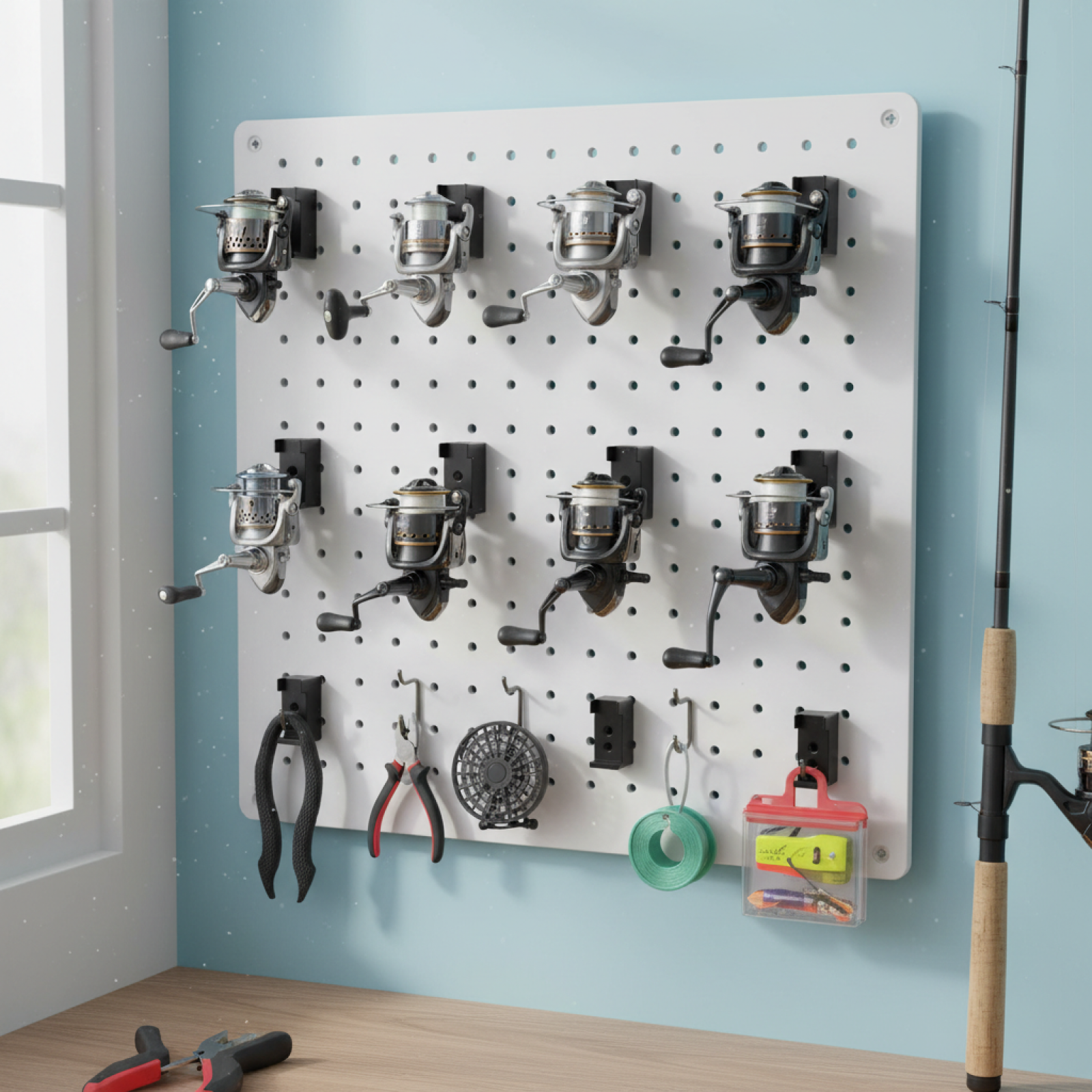 Fishing Equipment Organizer - Fishing Reel Holder Wall Mounted Sturdy